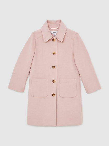 Reiss Deal - 9-13 yrs Wool-Blend Single-Breasted Coat in Pink