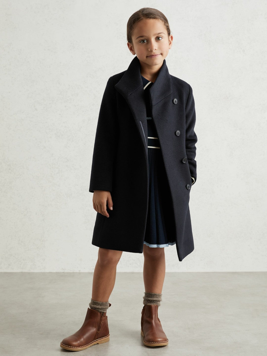 Reiss 3-9 yrs Wool-Blend Funnel-Neck Coat in Navy