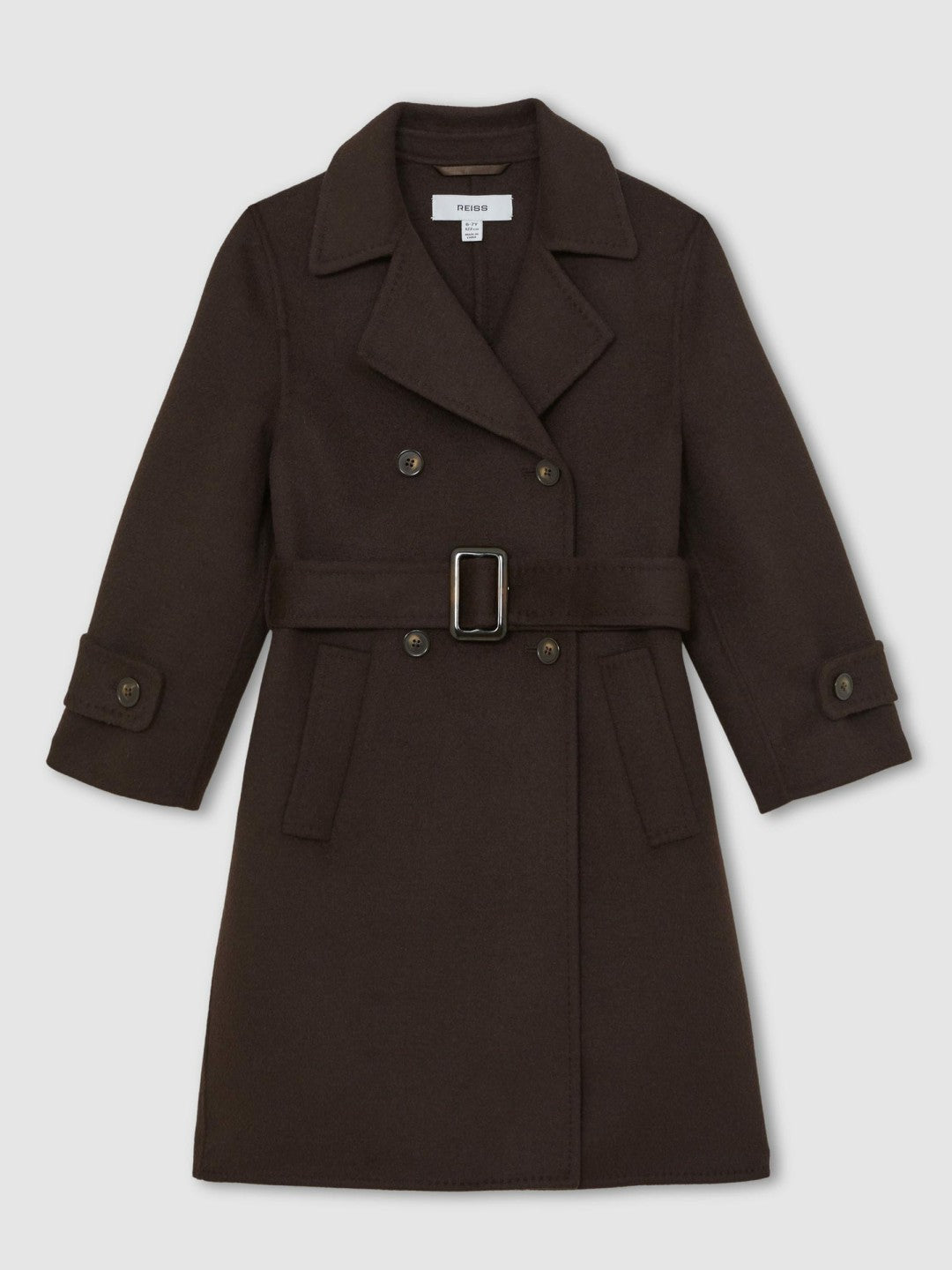 Reiss 13-14 yrs Double-Breasted Blindseam Wool-Blend Coat in Chocolate Brown