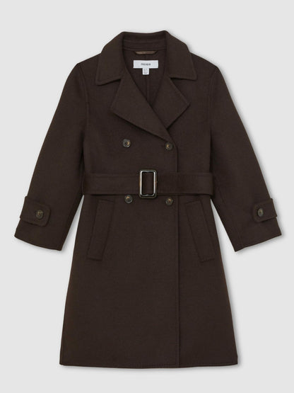 Reiss 13-14 yrs Double-Breasted Blindseam Wool-Blend Coat in Chocolate Brown