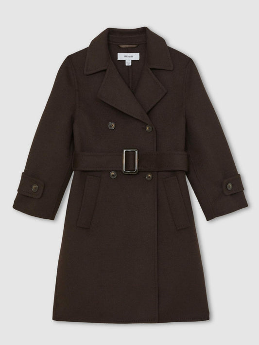 Reiss Featured - 13-14 yrs Double-Breasted Blindseam Wool-Blend Coat in Chocolate Brown