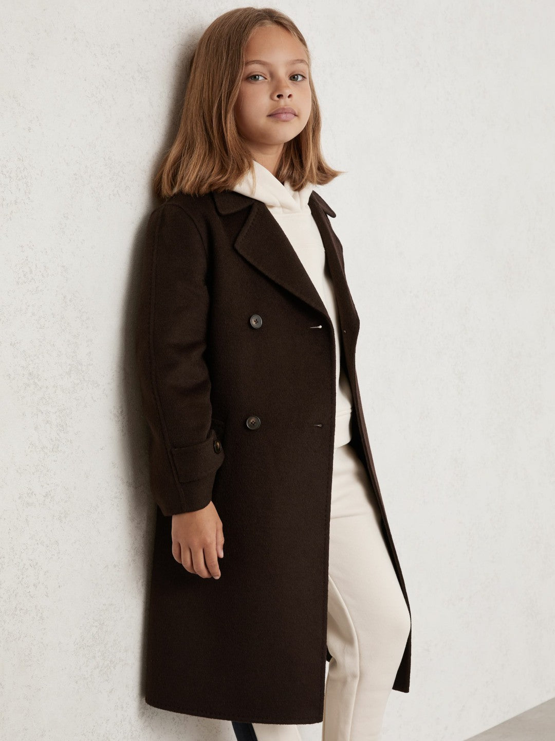 Reiss 13-14 yrs Double-Breasted Blindseam Wool-Blend Coat in Chocolate Brown