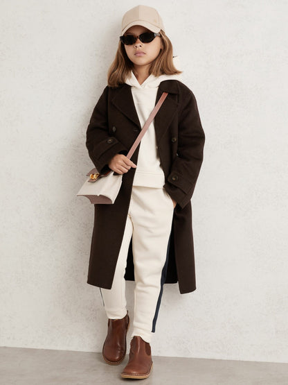 Reiss 13-14 yrs Double-Breasted Blindseam Wool-Blend Coat in Chocolate Brown