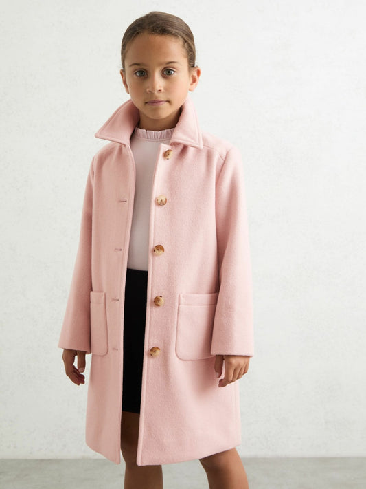 Reiss Savings - 3-9 yrs Wool-Blend Single-Breasted Coat in Pink