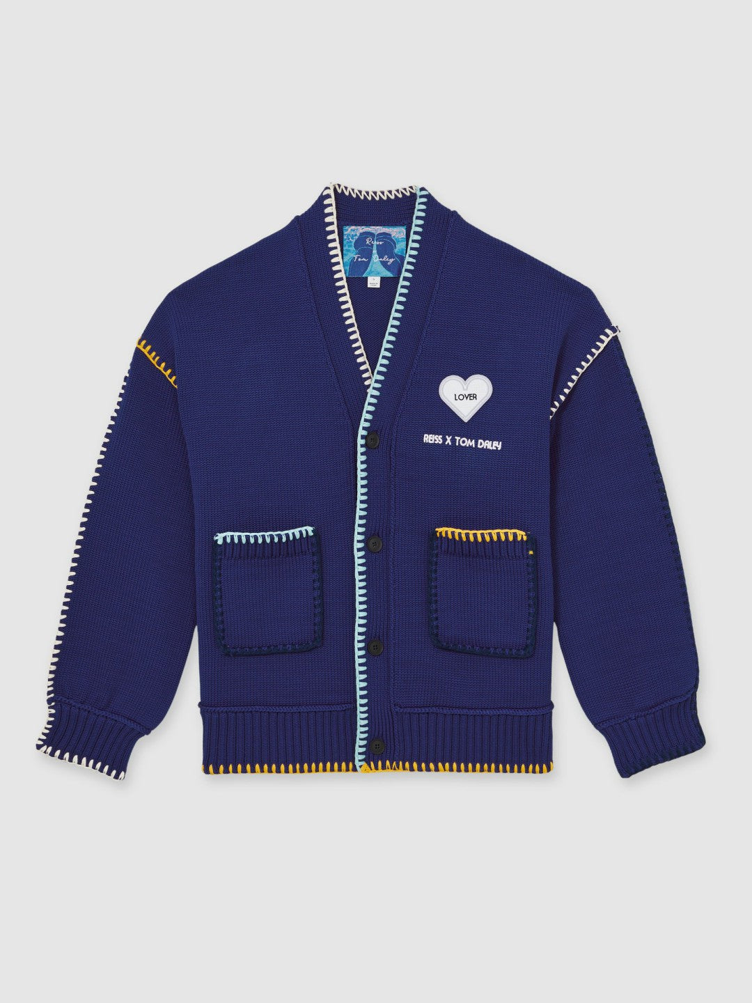 Reiss Offer - | Tom Daley Lover Knit Cardigan in Navy Blue