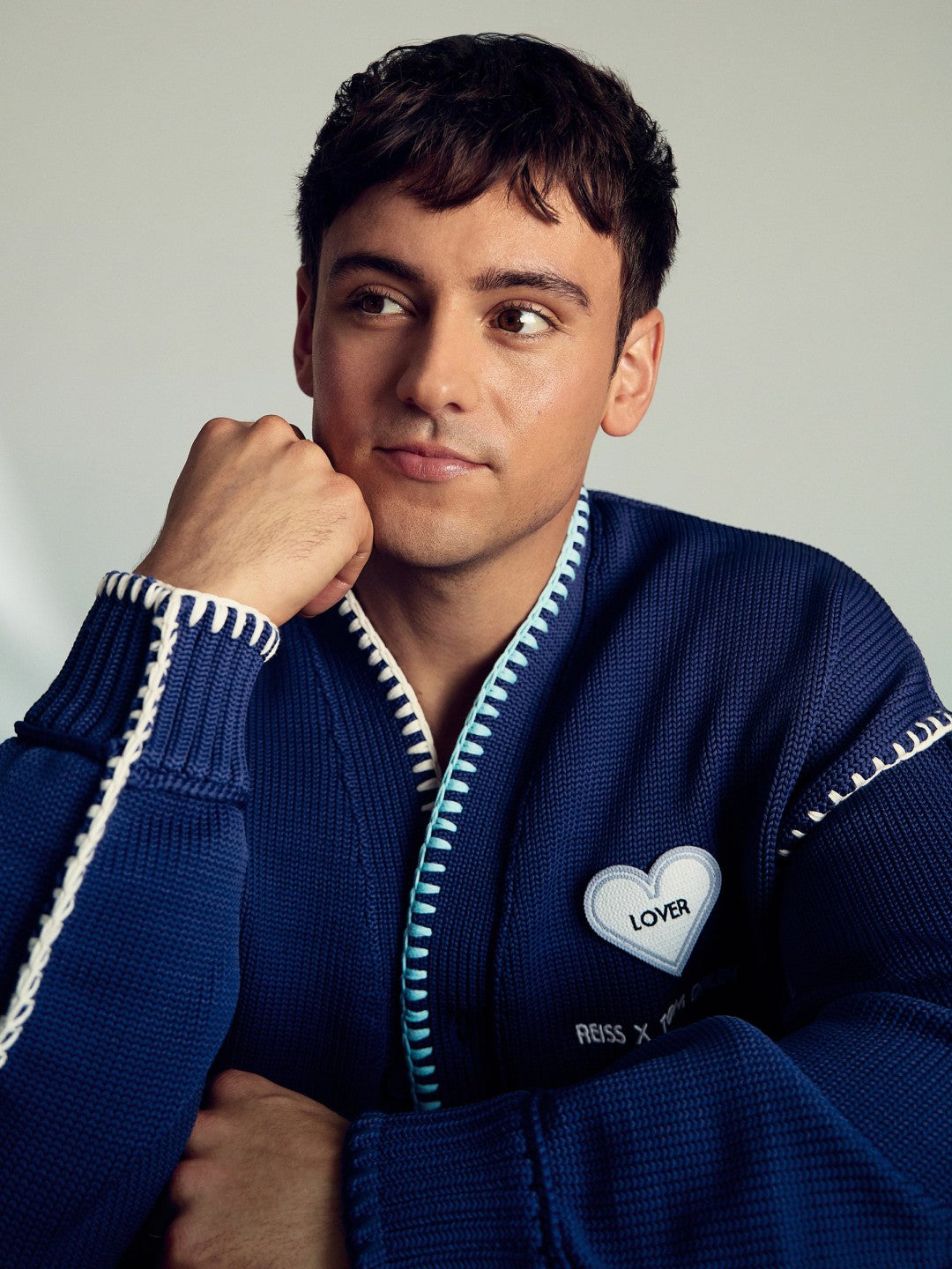 Reiss Offer - | Tom Daley Lover Knit Cardigan in Navy Blue