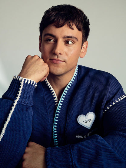 Reiss Offer - | Tom Daley Lover Knit Cardigan in Navy Blue