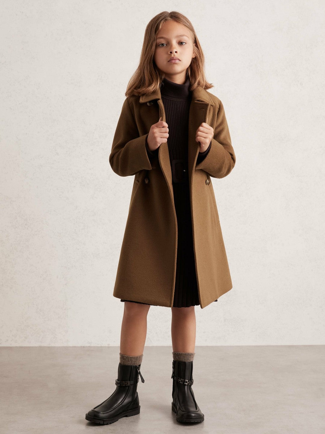 Reiss Popular Choice - 3-9 yrs Wool-Blend Double-Breasted Coat in Camel
