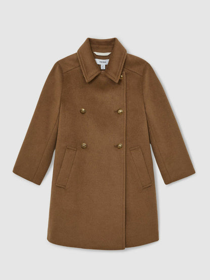 Reiss Popular Choice - 3-9 yrs Wool-Blend Double-Breasted Coat in Camel