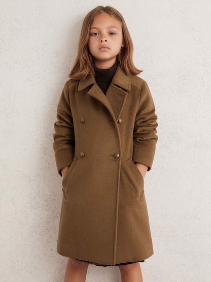 Reiss Popular Choice - 3-9 yrs Wool-Blend Double-Breasted Coat in Camel