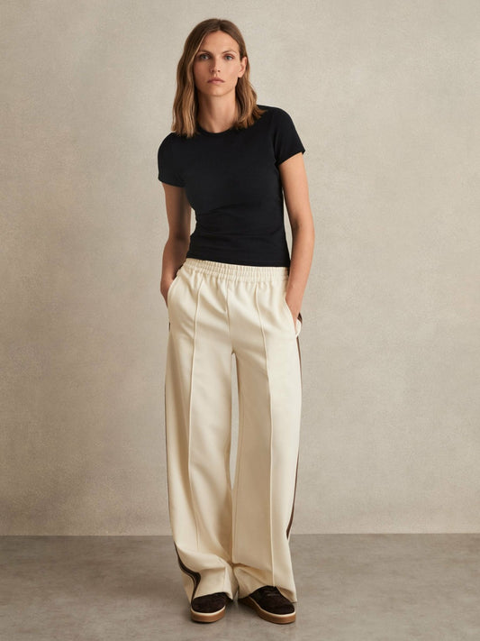 Reiss Sale - Petite Side-Stripe Wide-Leg Trousers in Cream