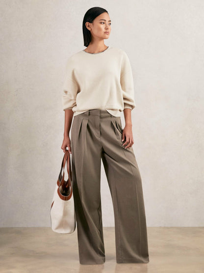 Reiss Wool-Blend Necklace-Trim Jumper with Cashmere in Cream