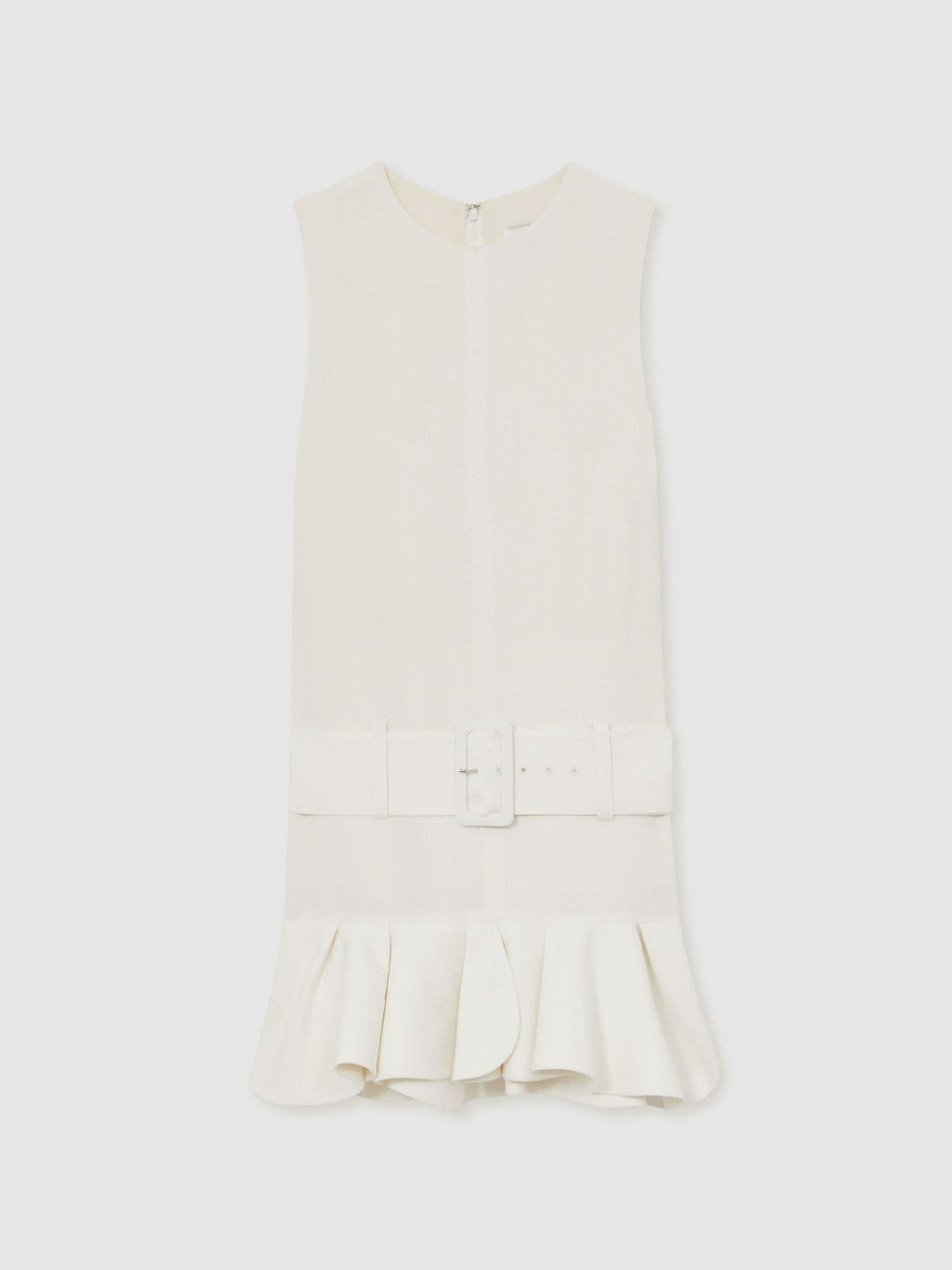 Reiss Ruffle Hem Belted Mini Dress in Ivory