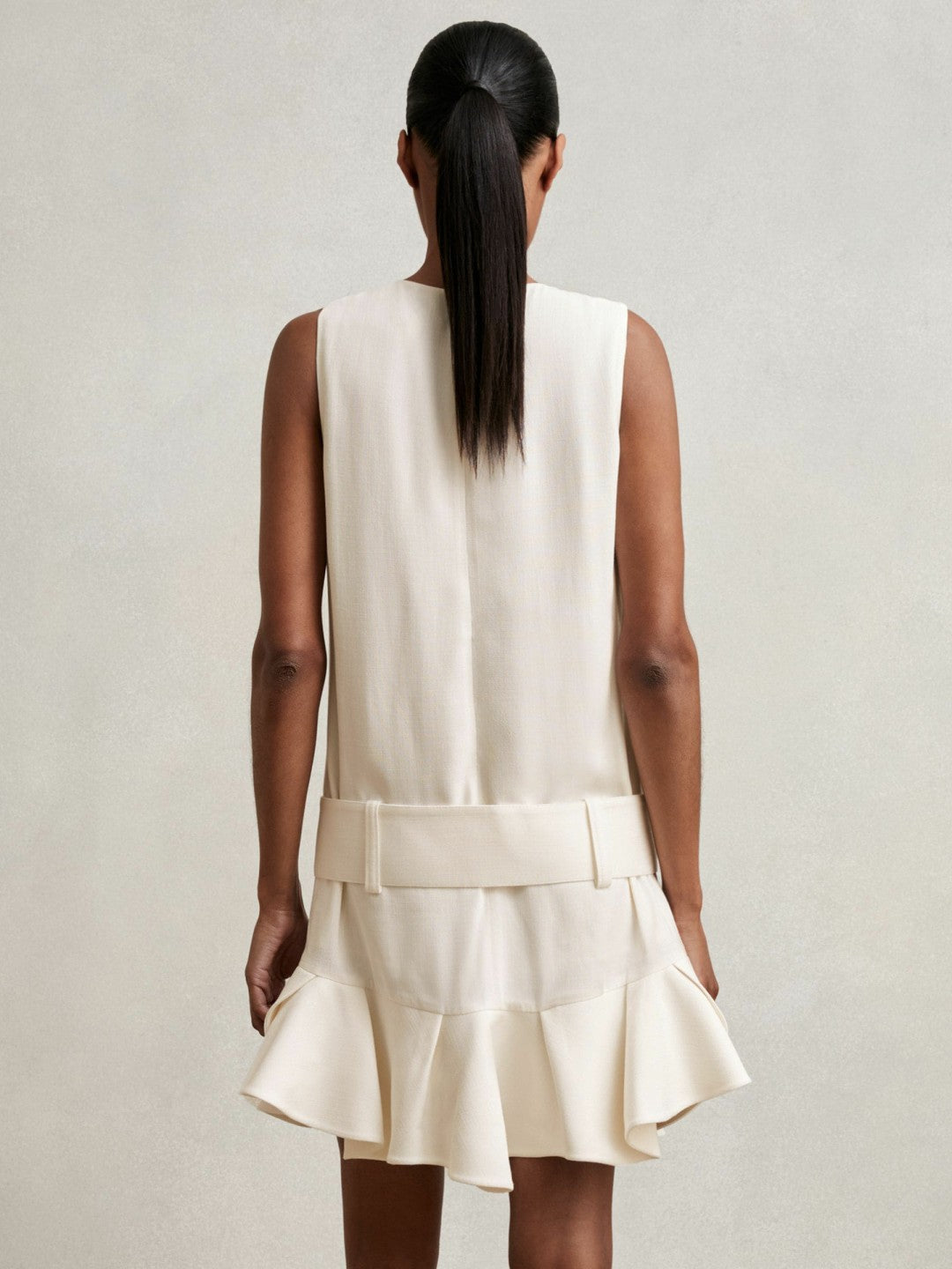 Reiss Ruffle Hem Belted Mini Dress in Ivory