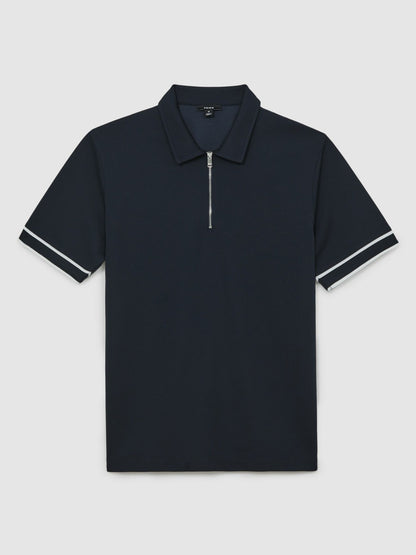 Reiss Offer - Textured Half-Zip Tipped Polo Shirt in Navy