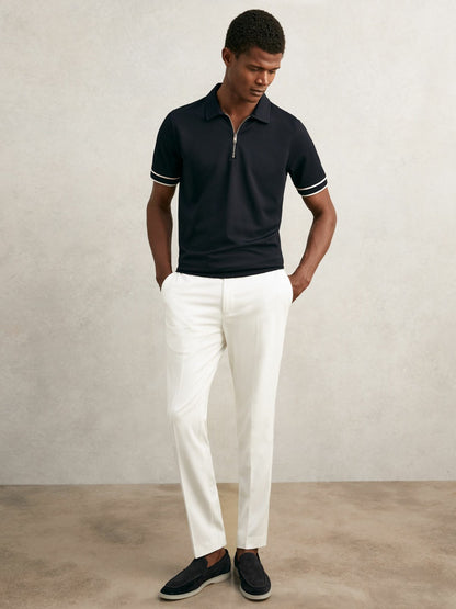 Reiss Offer - Textured Half-Zip Tipped Polo Shirt in Navy