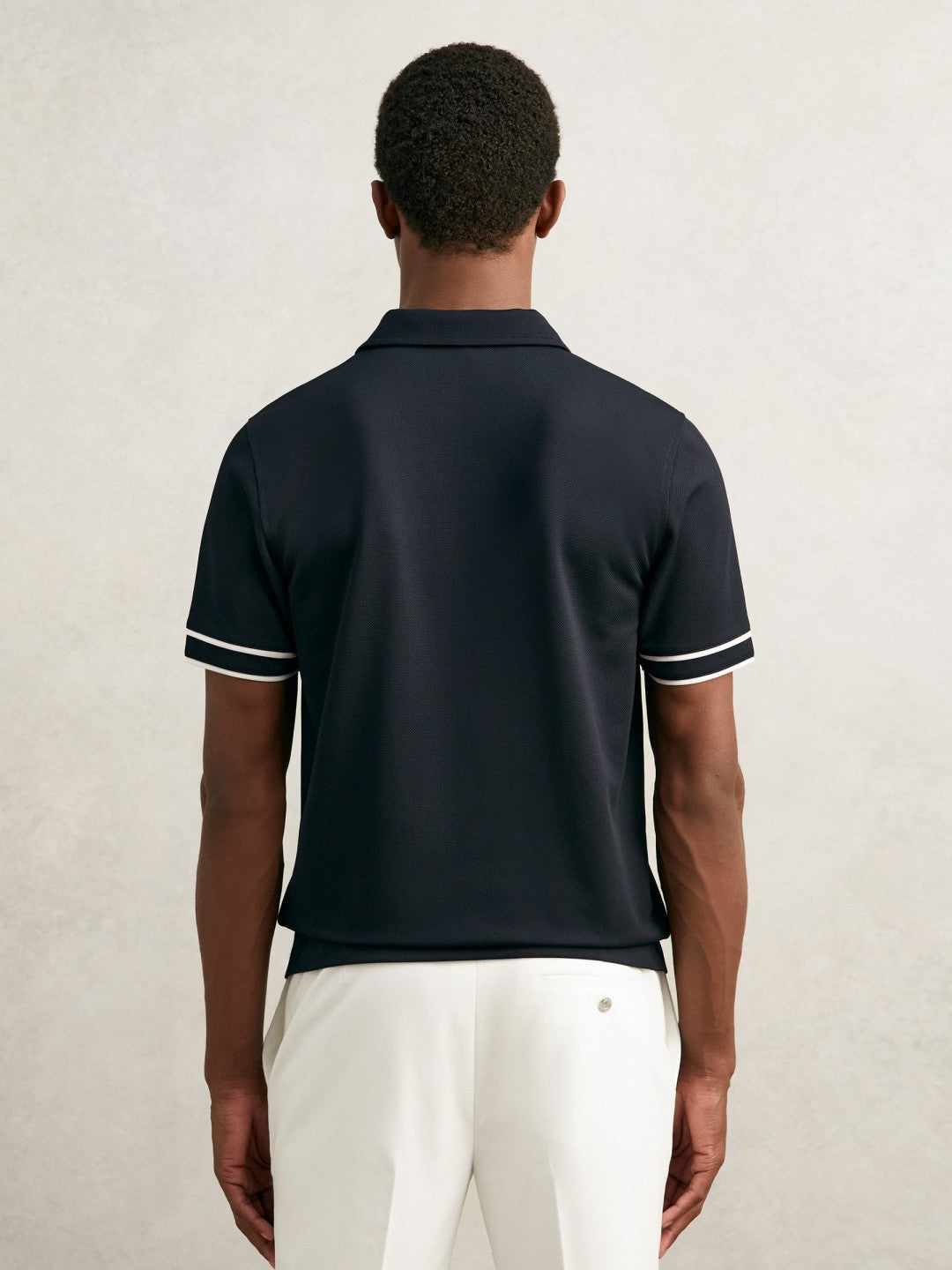 Reiss Offer - Textured Half-Zip Tipped Polo Shirt in Navy
