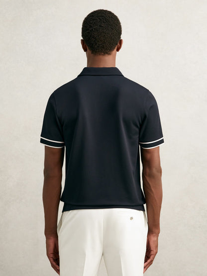 Reiss Offer - Textured Half-Zip Tipped Polo Shirt in Navy