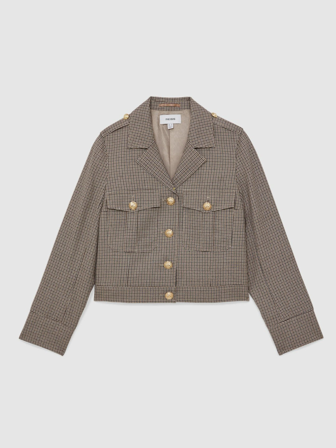 Reiss Offer - Wool Twin-Pocket Cropped Jacket in Neutral Check