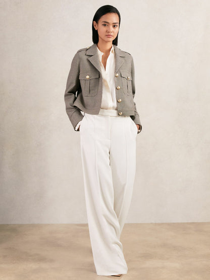 Reiss Offer - Wool Twin-Pocket Cropped Jacket in Neutral Check