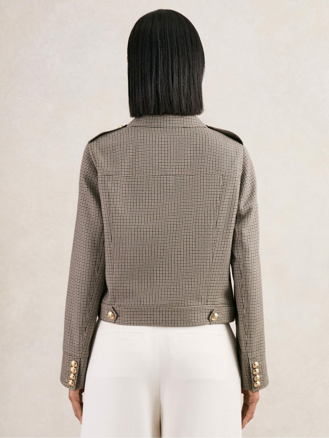 Reiss Offer - Wool Twin-Pocket Cropped Jacket in Neutral Check