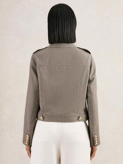 Reiss Offer - Wool Twin-Pocket Cropped Jacket in Neutral Check