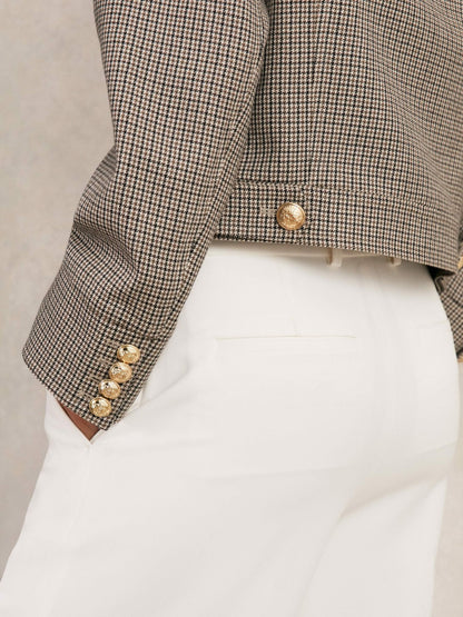 Reiss Offer - Wool Twin-Pocket Cropped Jacket in Neutral Check