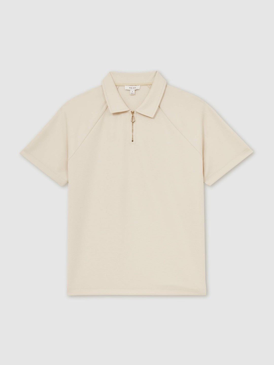 Reiss Deal - Textured Raglan Half-Zip Polo Shirt in Stone