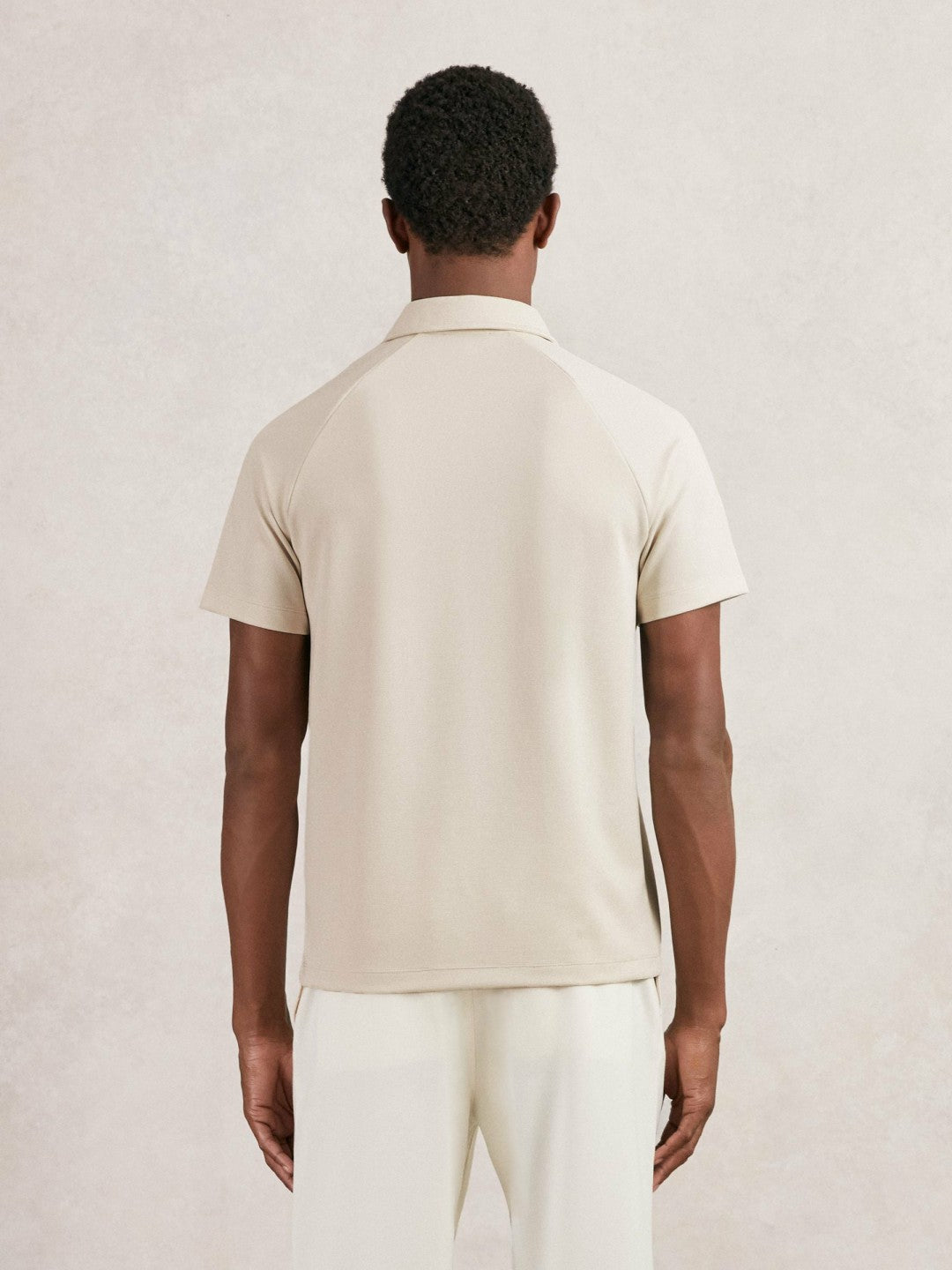 Reiss Deal - Textured Raglan Half-Zip Polo Shirt in Stone