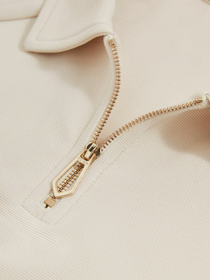 Reiss Deal - Textured Raglan Half-Zip Polo Shirt in Stone