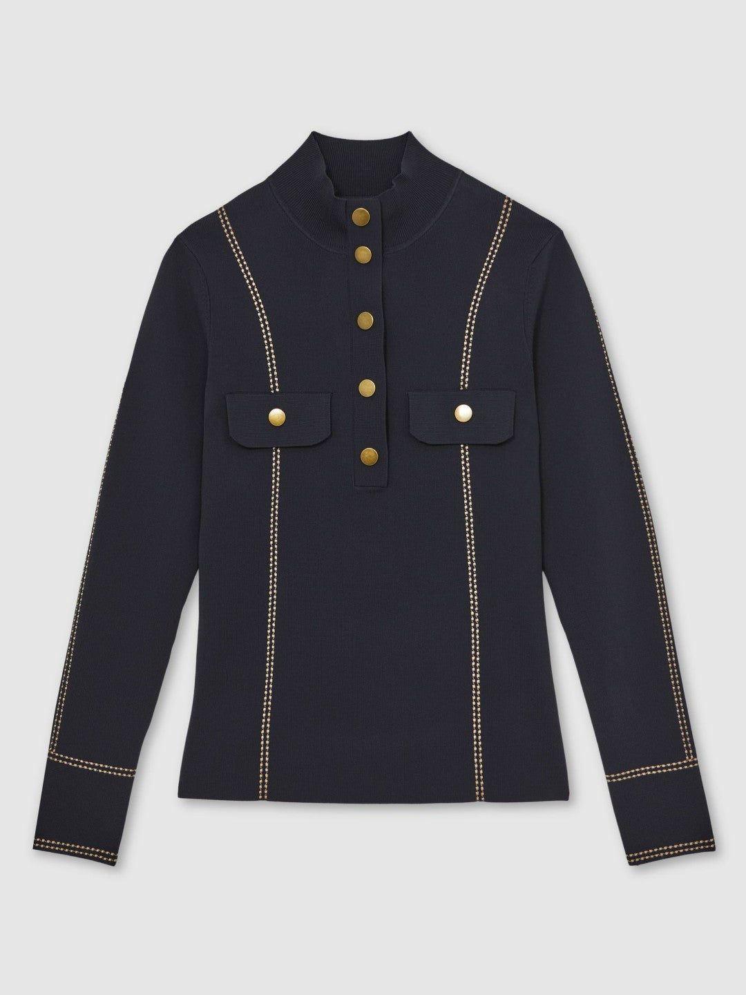 Reiss Deal - Contrast-Stitch Knit Top in Navy