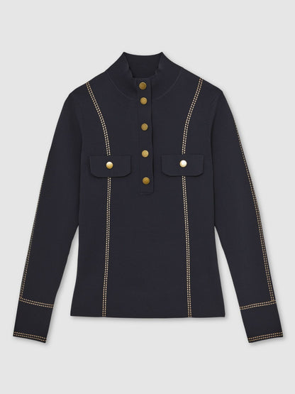 Reiss Deal - Contrast-Stitch Knit Top in Navy