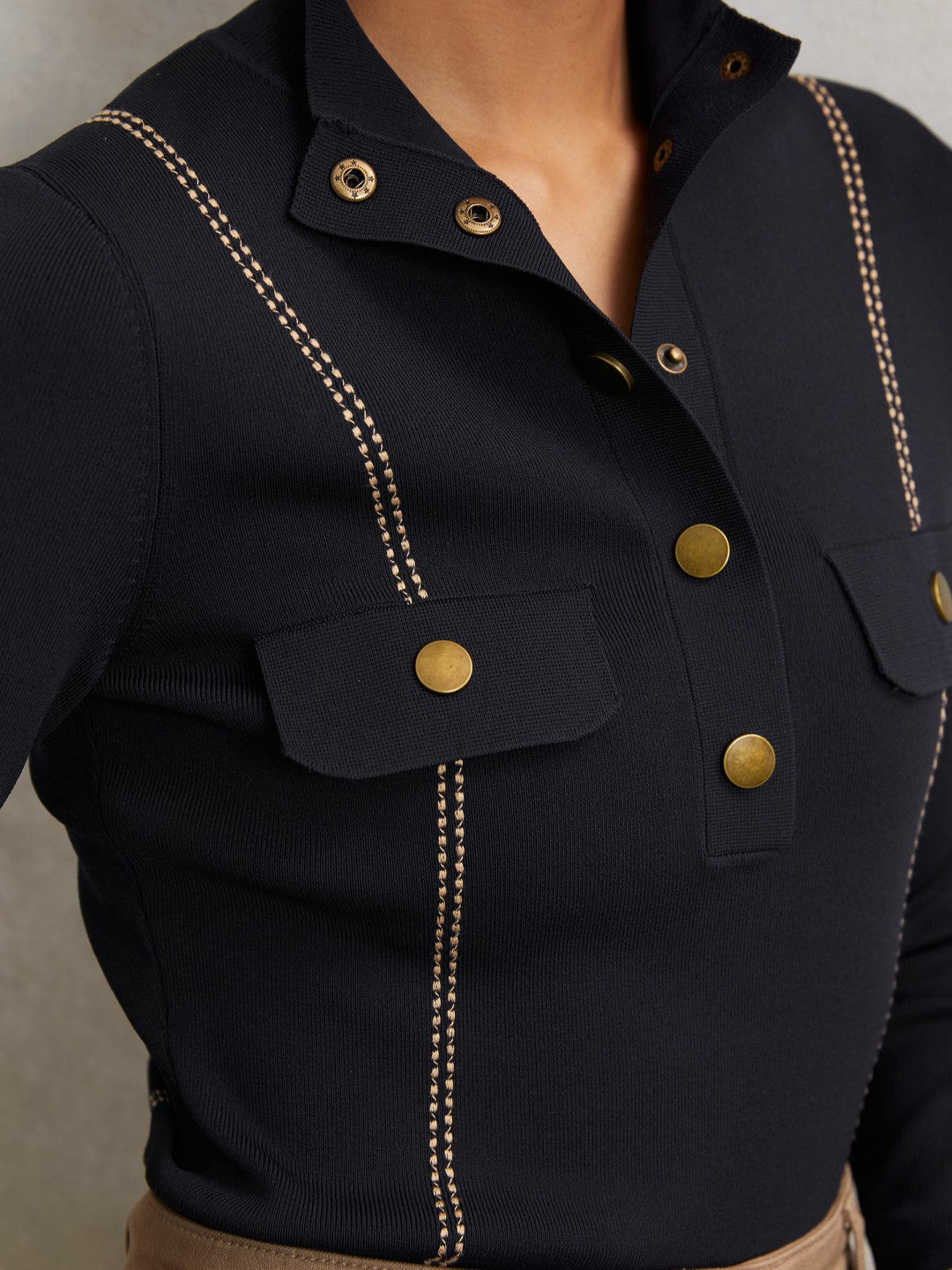 Reiss Deal - Contrast-Stitch Knit Top in Navy