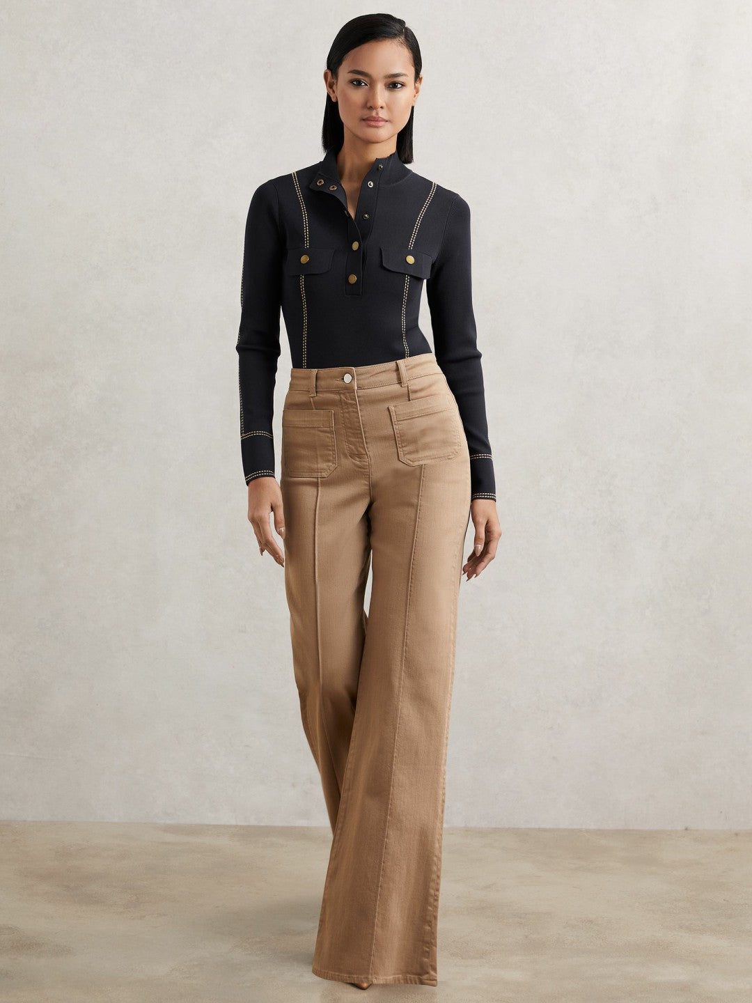 Reiss Deal - Contrast-Stitch Knit Top in Navy