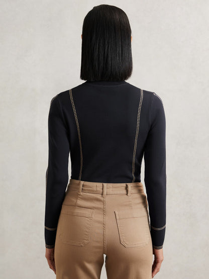 Reiss Deal - Contrast-Stitch Knit Top in Navy