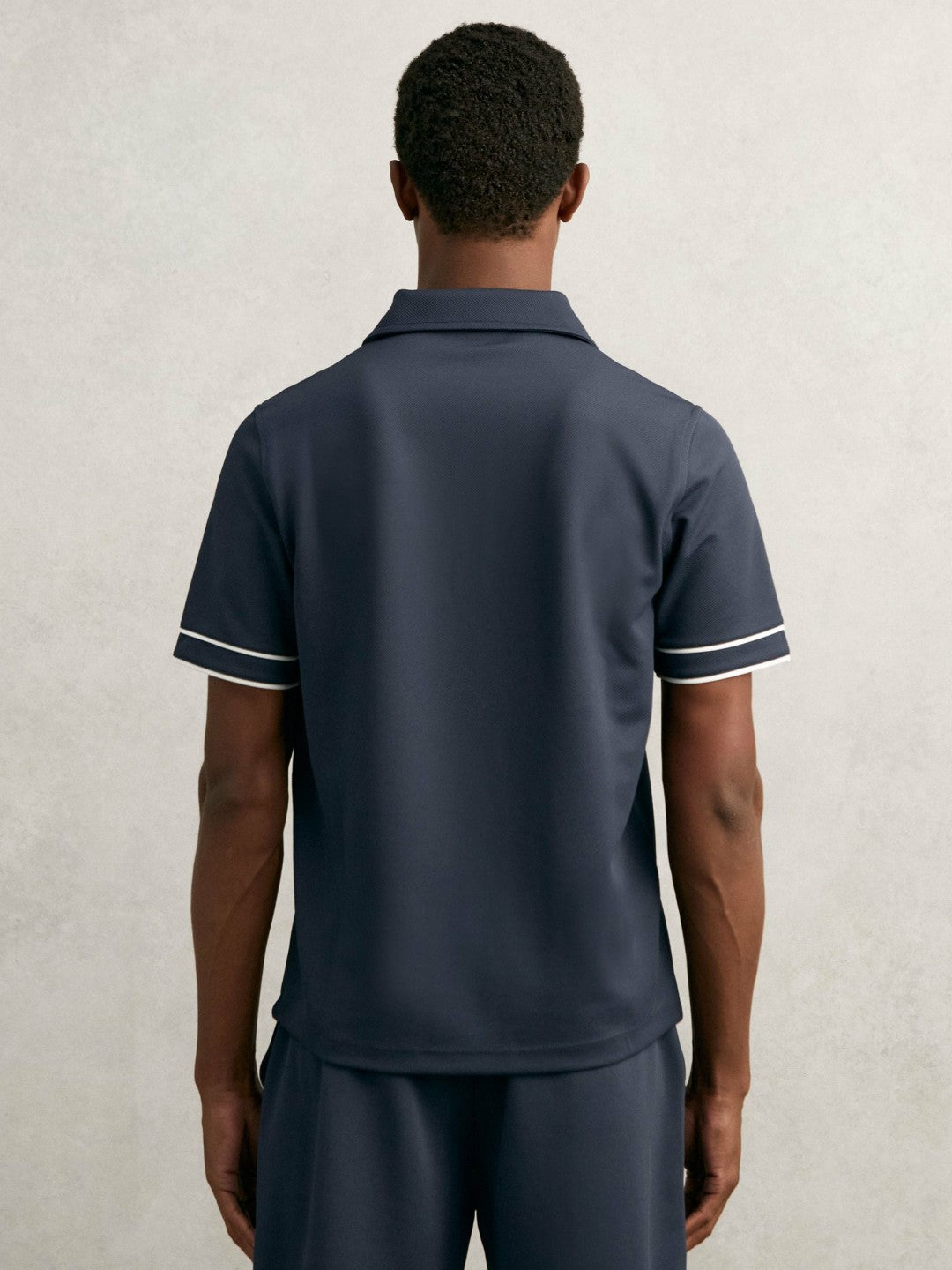 Reiss Deal - Textured Half-Zip Tipped Polo Shirt in Airforce Blue