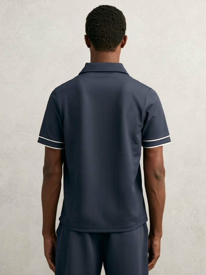 Reiss Deal - Textured Half-Zip Tipped Polo Shirt in Airforce Blue