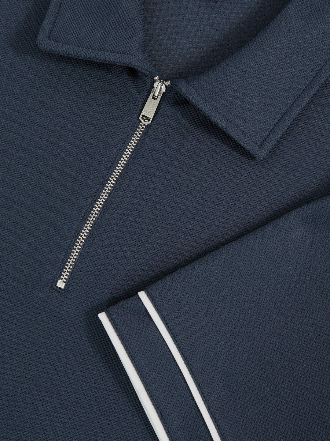 Reiss Deal - Textured Half-Zip Tipped Polo Shirt in Airforce Blue