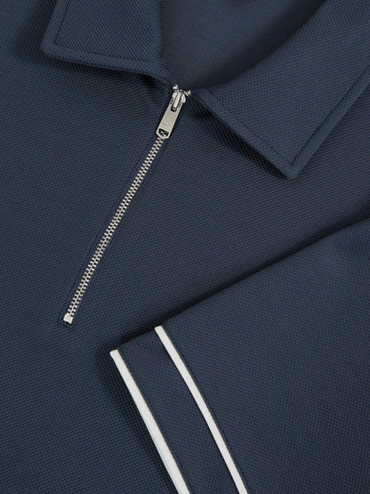 Reiss Deal - Textured Half-Zip Tipped Polo Shirt in Airforce Blue