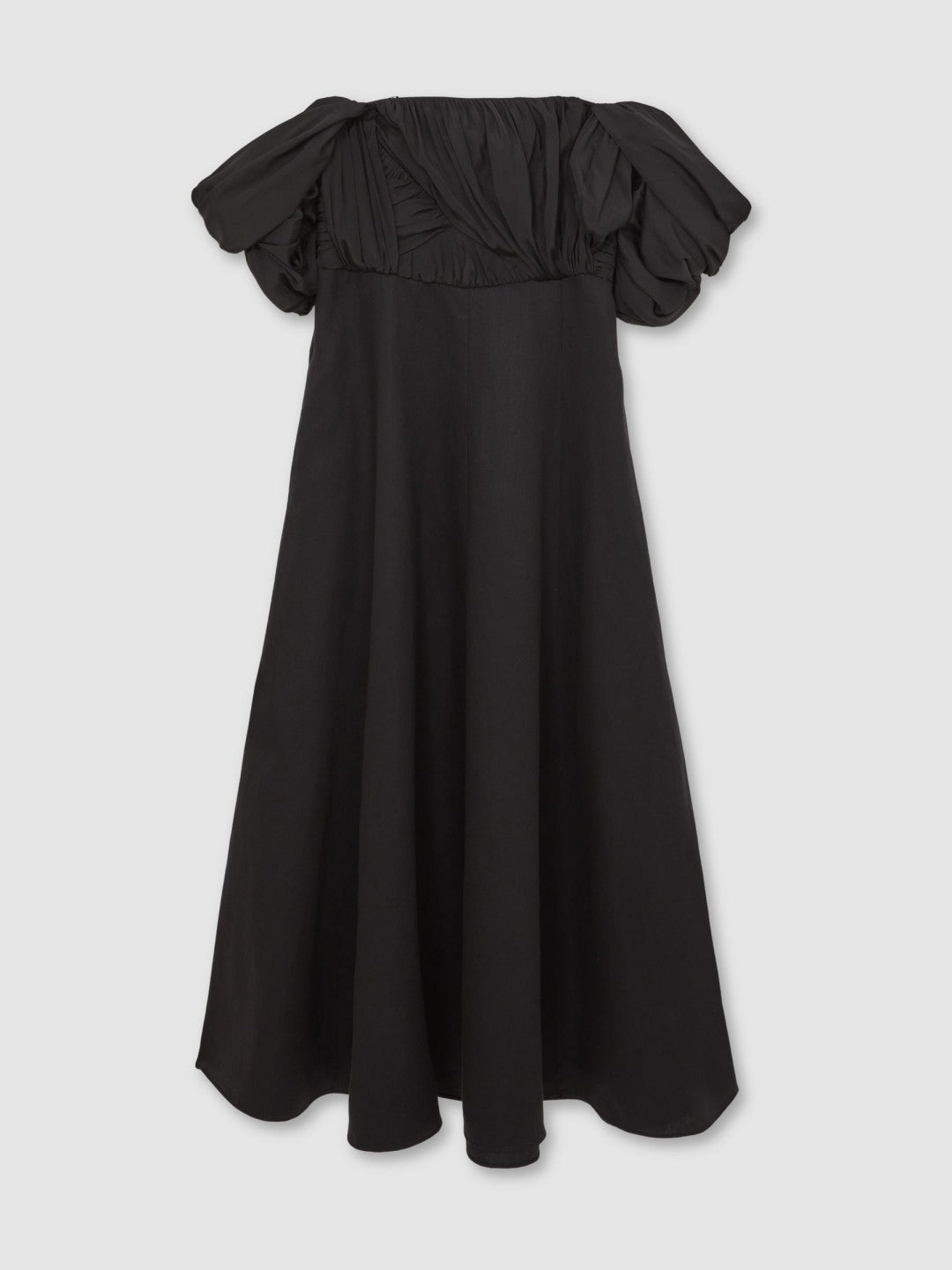 Reiss Bardot Sculpted Bodice Midi Dress With Linen in Black