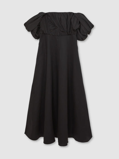 Reiss Bardot Sculpted Bodice Midi Dress With Linen in Black