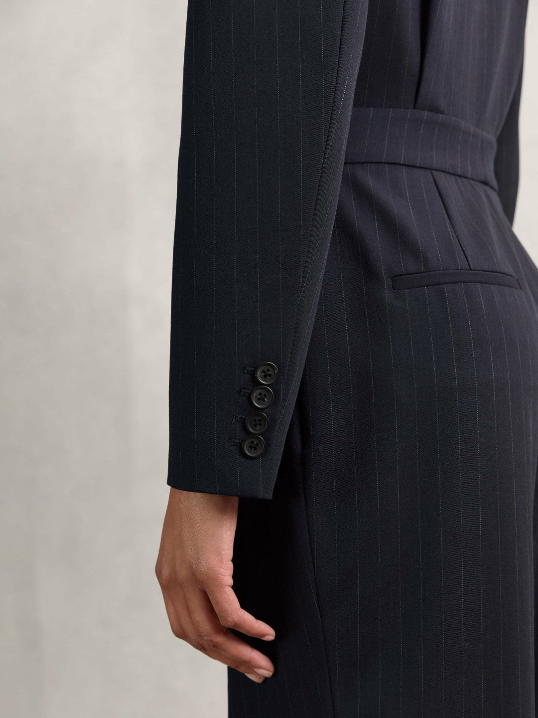 Reiss Best Seller - Pinstripe Tailored Wide-Leg Jumpsuit with Wool in Navy