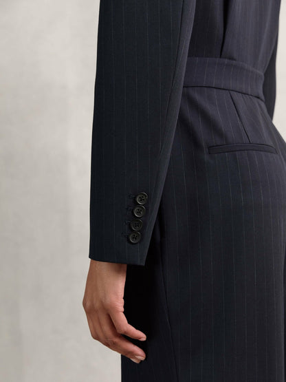 Reiss Best Seller - Pinstripe Tailored Wide-Leg Jumpsuit with Wool in Navy