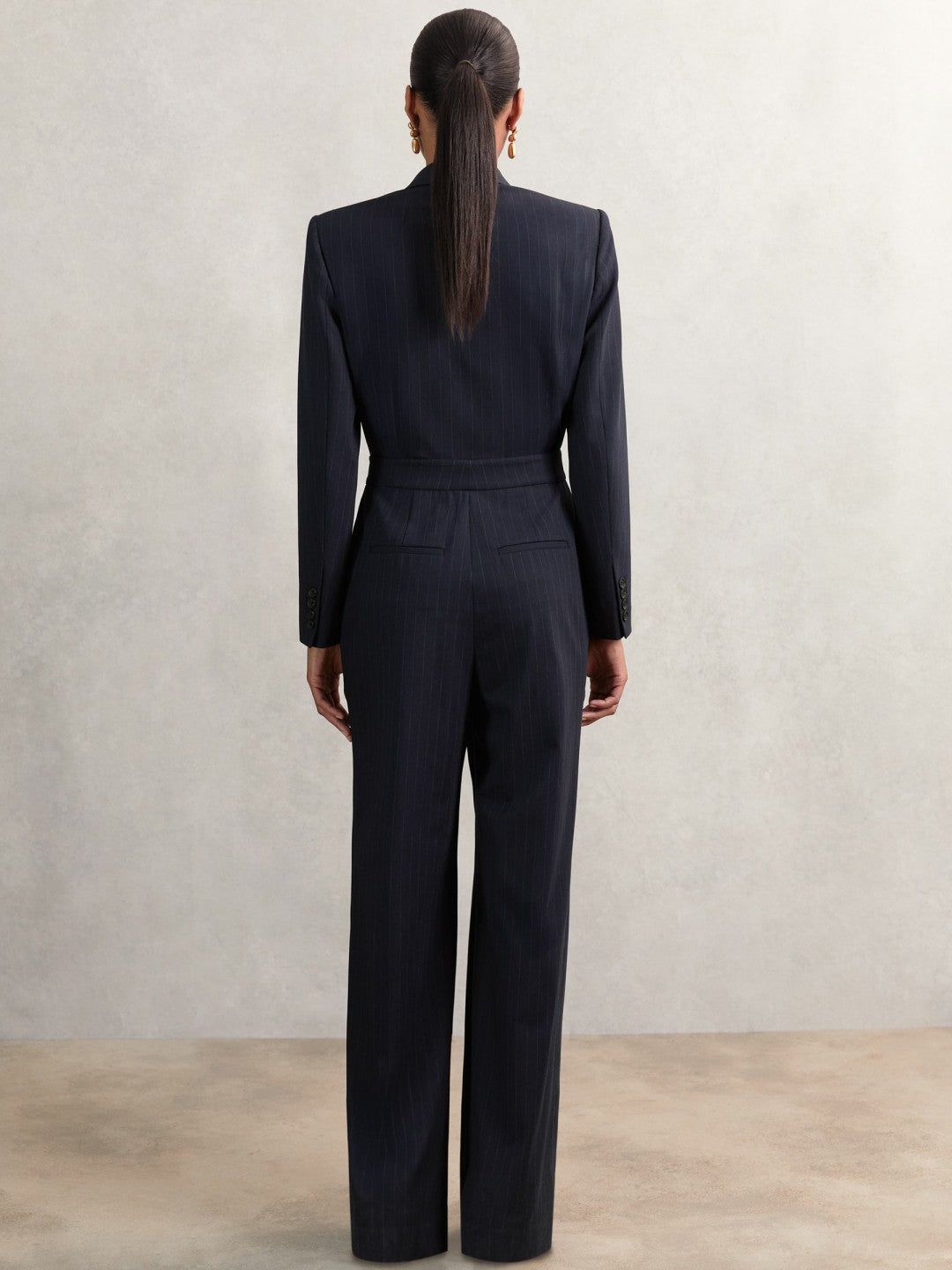 Reiss Best Seller - Pinstripe Tailored Wide-Leg Jumpsuit with Wool in Navy