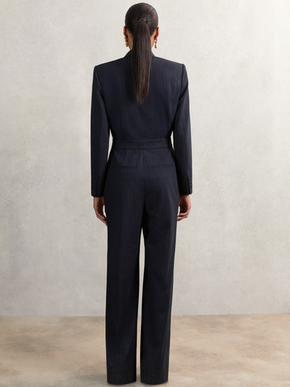 Reiss Best Seller - Pinstripe Tailored Wide-Leg Jumpsuit with Wool in Navy