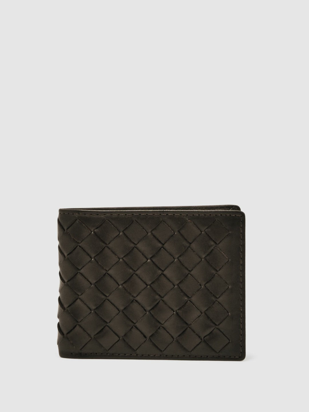 Reiss Deal - Leather Large Lattice-Effect Wallet in Dark Brown