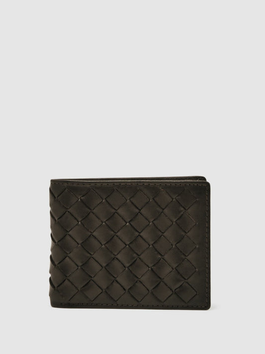 Reiss Deal - Leather Large Lattice-Effect Wallet in Dark Brown