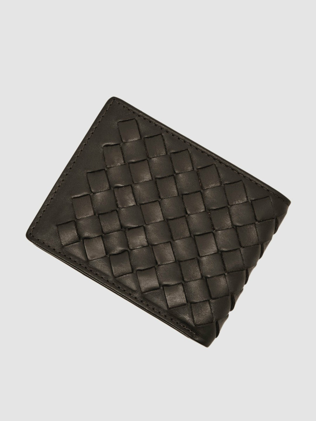 Reiss Deal - Leather Large Lattice-Effect Wallet in Dark Brown
