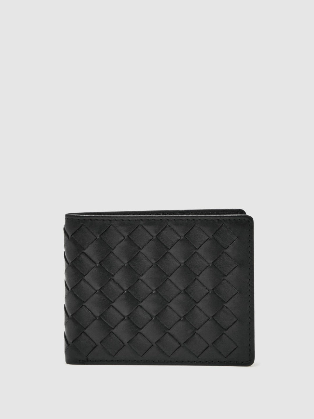 Reiss Offer - Leather Large Lattice-Effect Wallet in Black