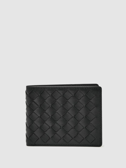 Reiss Offer - Leather Large Lattice-Effect Wallet in Black
